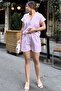 Pink Apatch Collar, Short Sleeve Shirt & Elastic Waist Shorts with Pockets - Stripe Pattern Fisto Bottom Top Set - 2