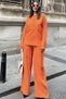 Women's Orange Buttoned Round Neck Blouse & Wide Leg Pants with Elastic Waist - Loose Maya Set - 5