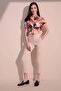Women's Beige Elastic Waist Stripe Detailed Pencil Pants with Back and Side Pockets - 5