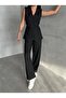 Black Striped Sleeveless Vest Trousers Set - 8432 - 5
