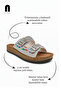 Daily Women's Silver Slippers Double Buckle Stone Bead Detailed Stitched Orthopedic Cork Sole 34155 - 5