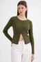 6931 Women's Buttoned Ribbed Knitwear Cardigan Khaki - 3