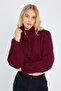 6752 Women's Crop Zipper Sweater Claret Red - 3