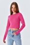 6727 Women's Crew Neck Crop Knit Sweater Fuchsia - 3