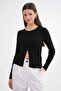 6931 Women's Buttoned Ribbed Knitwear Cardigan Black