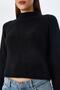6854 Women's High Neck Crop Knit Sweater Black - 4
