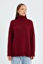 6907 Women's Ribbed Detailed Knitwear Sweater Claret Red