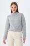 6854 Women's High Neck Whole Crop Knit Sweater Gray