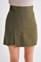 4565 Women's Slit Buckle Detailed Linen Skirt Khaki - 4