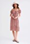 3859 Women's Gipeli Floral Patterned Midi Length Flared Dress Rose