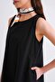4690 Women's Crew Neck Zero Sleeve Midi Parachute Dress Black - 5