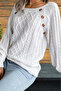 Women's Boat Neck Hair Knit Patterned Button Detailed White Knitwear Sweater - 2