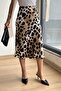 4647 Women's Elastic Waist Leopard Satin Skirt Beige - 3