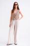 4681 Women's Tie-Up Double Pleated Palazzo Wide Leg Pants Stone
