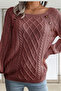 Women's Boat Neck Hair Knit Patterned Button Detailed Cinnamon Knitwear Sweater - 2
