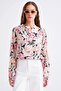 4649 Women's Judge Collar Floral Patterned Gathered Blouse Pink - 4