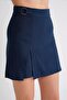 4565 Women's Slit Buckle Detailed Linen Skirt Navy Blue - 5