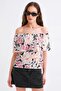 4648 Women's Off Shoulder Flounce Floral Patterned Blouse Pink - 6