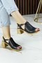 Amanda Black Genuine Calfskin Cutout Detailed Adjustable Buckle Thick Heeled Daily Sandals