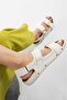 Amour Myles White Sports Gold Buckle Women's Sandals - 4