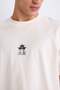 100% Cotton Boxy Fit Crew Neck Back Printed Short Sleeve T-Shirt E0909Ax25Sm - 6