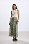 Pastel Green Floral Patterned Chiffon Skirt - 2