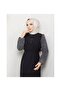 Round Patterned Chiffon Sleeve Tuğba Model Dress - Black Black - 3