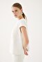 White T-Shirt with Embroidery Detail and Short Sleeves - 2