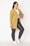Women's Large Size Khaki Striped Viscose Cardigan 65n28700 - 3