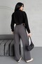 High Waist Wide Leg Belted Lycra Women's Palazzo Trousers - Gray - 3