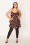 Women's Large Size Colorful Patterned Chiffon Fabric Strap Layered Tunic 65n32041 - 3