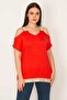 Women's Large Size Red Shoulder Low-cut Strap and Hem Sequin Lace Detailed Blouse 65n22701 - 4