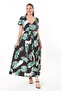 Women's Large Size Green Wraped Collar Long Dress 65N37735 - 4