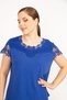 Women's Cobalt Blue Plus Size Cotton Fabric Lace Detailed Blouse 65n35924 - 5