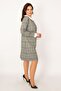 Women's Large Size Gray Baby Collar Plaid Patterned Dress 65n33564 - 5