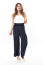 Women's Plus Size Navy Blue Wide Elastic Waist Lycra Jersey Trousers 65N37845 - 5