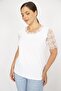 Women's Bone Plus Size Cotton Fabric Lace Detailed Blouse 65n35922