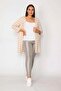 Women's Large Size Pink Cotton Fabric Striped Cardigan 65n29664 - 6