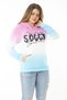 Women's Large Size Colorful Two Threads Glitter and Front Print Detailed Hooded Sweatshirt 65N37162