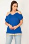 Women's Large Size Sack Shoulder Low-cut Blouse with Strap and Hem with Sequin Lace Detail 65n22701 - 6