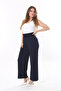 Women's Plus Size Navy Blue Wide Elastic Waist Lycra Jersey Trousers 65N37845 - 3