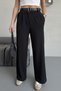 High Waist Wide Leg Belted Lycra Women's Palazzo Trousers - Black - 5