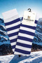 Sax and White Striped Knee High Cotton Socks - 6
