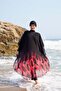 Women's Red Feather Panel Patterned Single Pareo on Hijab Swimsuit - 3