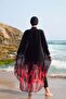 Women's Red Feather Panel Patterned Single Pareo on Hijab Swimsuit - 6