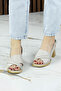 Seras Mink Genuine Calfskin Cross Strap Hole Detailed Thick Heeled Daily Sandals - 3