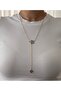 Double Chain Zircon Stone Choker Necklace and Paper Clip Chain Baguette Star Pendant Double Necklace - 2