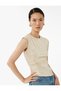 Slim Fit Draped Crew Neck Sleeveless Shiny Blouse