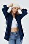 4569 Women's Dirty Stitched Linen Shirt Navy Blue - 2