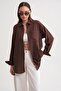 4670 Women's Oversize Basic Linen Shirt with Pockets Brown - 5